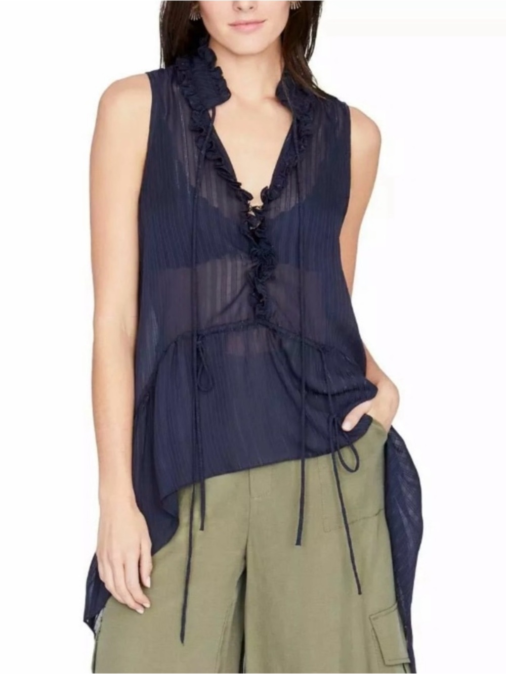 RACHEL Rachel Roy March Hi-Low Flounce Top Dark Navy L